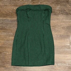 Lovers + Friends Strapless Green Houndstooth Bodycon Dress
